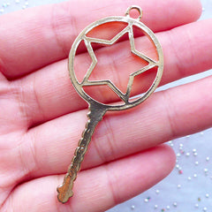 CLEARANCE Magical Star Wand Open Bezel Pendant | Kawaii Key Charm | Outlined Charm for Resin Art | Kawaii Magical Girl Supplies | Mahou Kei Jewellery Making (1 piece / Gold / 26mm x 57mm)