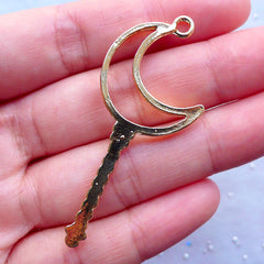 Magic Wand Charm | Kawaii Moon Wand Pendant | Key Open Back Bezel Charm | Hollow Charm for UV Resin Jewelry Craft | Magical Girl | Mahou Kei (1 piece / Gold / 23mm x 54mm)