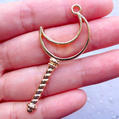 Magic Wand Charm | Kawaii Moon Wand Pendant | Key Open Back Bezel Charm | Hollow Charm for UV Resin Jewelry Craft | Magical Girl | Mahou Kei (1 piece / Gold / 23mm x 54mm)