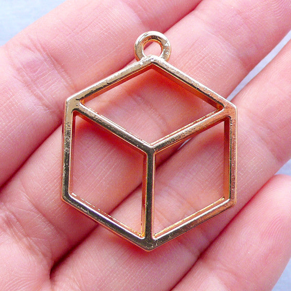Square Cube Open Back Bezel Charm Geometry Pendant Kawaii UV