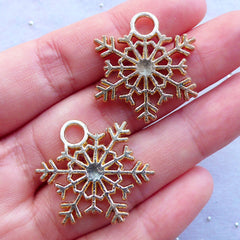 CLEARANCE Gold Snowflake Pendant | Snow Flake Charm | Snow Drop | Christmas Ornament | Winter Charm | Party Decoration | Wine Glass Charm Making (2pcs / Gold / 24mm x 26mm / 2 Sided)
