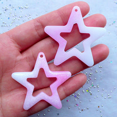 Large Resin Star Charms in Galaxy Gradient | Hollow Star Pendant | Kawaii Mahou Kei Jewellery Making | Decoden Supplies (2pcs / Pink & White / 45mm x 44mm)