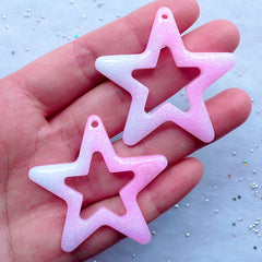 Large Resin Star Charms in Galaxy Gradient | Hollow Star Pendant | Kawaii Mahou Kei Jewellery Making | Decoden Supplies (2pcs / Pink & White / 45mm x 44mm)