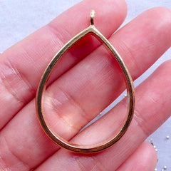 Open Back Bezel Pendant | Teardrop Open Bezel Charm | Blank Charm for UV Resin Jewelry Making | Epoxy Resin Filling | Memory Jewellery DIY (1 piece / Gold / 28mm x 41mm)