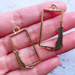 CLEARANCE Cat Frame Open Back Bezel Charm in Rectangular Shape | Kawaii Open Bezel Pendant | Blank Animal Charm for Resin Jewelry Filling | UV Resin Crafts (2pcs / Gold / 19mm x 36mm)