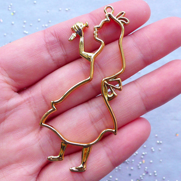 Alice in Wonderland Open Bezel Pendant for Resin Filling | Alice Charm | Open Backed Deco Frame | Kawaii UV Resin Craft | Resin Jewelry Supplies (1 piece / Gold / 28mm x 63mm / 2 Sided)