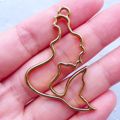 CLEARANCE Mermaid Open Bezel Charm for UV Resin Crafts | Kawaii Open Backed Bezel | Hollow Charm | Fairy Tale Charm | Deco Frame | Sea Ocean Beach Jewelry Making (1 piece / Gold / 35mm x 56mm)