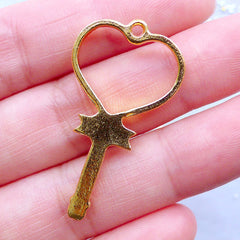 Heart Wand Open Bezel Charm for UV Resin Jewelry | Kawaii Open Backed Bezel | Magical Girl Jewelry | Mahou Kei | Hollow Deco Frame (1 piece / Gold / 20mm x 37mm)