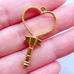 Heart Wand Open Bezel Charm for UV Resin Jewelry | Kawaii Open Backed Bezel | Magical Girl Jewelry | Mahou Kei | Hollow Deco Frame (1 piece / Gold / 20mm x 37mm)