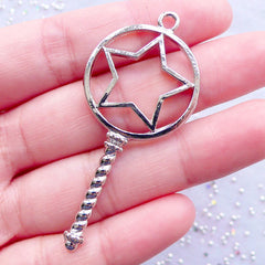 CLEARANCE Star Magic Wand Open Back Bezel Charm for UV Resin Filling | Magical Girl Charm | Kawaii Mahou Kei Jewelry | Hollow Key Charm for Resin Art (1 piece / Silver / 25mm x 57mm)