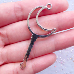 Moon Magic Wand Open Back Bezel Charm | Kawaii Magical Girl Pendant | Mahou Kei Jewellery | Hollow Outline Charm for UV Resin Filling (1 piece / Silver / 23mm x 54mm)