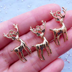 Gold Reindeer Charms | Animal Jewelry | Deer with Horn Pendant | Christmas Favor Decoration | Planner Charm DIY (3pcs / Gold / 18mm x 27mm / 2 Sided)