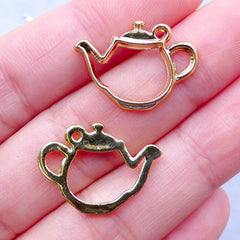 Small Teapot Open Bezel Charm for UV Resin Art | Outlined Pendant | Kawaii Deco Frame for Resin Filling | Afternoon Tea Party Jewelry (2pcs / Gold / 21mm x 15mm)