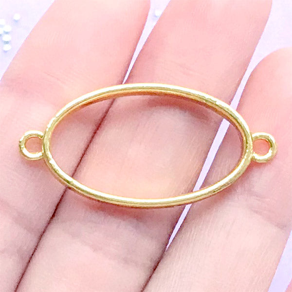 Oval Open Back Bezel Connector | Deco Frame Pendant for UV Resin Filling | Hollow Charm for Resin Crafts (1 piece / Gold / 17mm x 35mm / 2 Sided)