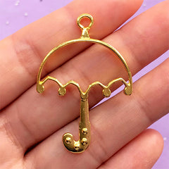 Umbrella Open Back Bezel Charm | Hollow Deco Frame for Kawaii Resin Jewelry Making | Outlined Pendant | UV Resin Findings (1 piece / Gold / 30mm x 42mm / 2 Sided)