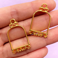 Bird Cage Open Back Bezel Pendant | Kawaii Charm | Hollow Deco Frame for UV Resin Filling (2 pcs / Gold / 18mm x 32mm / 2 Sided)