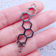 Drippy Honey Comb Open Back Bezel Charm | Hollow Deco Frame for UV Resin Filling | Kawaii Craft Supplies (1 piece / Silver / 16mm x 47mm / 2 Sided)