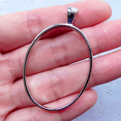 Big Oval Open Backed Bezel Pendant | Outlined Oval Charm | Geometric Charms | Hollow Deco Frame for Resin Crafts (Silver / 1 piece / 32mm x 51mm)