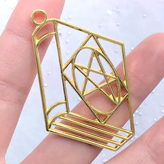 Pentagram Wicca Spell Book Open Bezel Charm | Magical Girl Deco Frame for UV Resin Filling | Mahou Kei Jewelry DIY (1 piece / Gold / 30mm x 50mm)