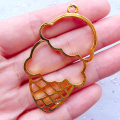 Double Ice Cream Scoop Open Backed Bezel Pendant | Outlined Dessert Charm | Kawaii Sweets Charm | Hollow Frame for UV Resin Jewellery | Food Jewelry DIY (1 piece / Gold / 32mm x 56mm / 2 Sided)