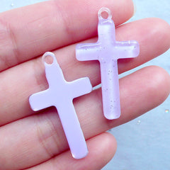 Cross Cabochon Charms | Glittery Resin Pendant | Kawaii Christian Jewelry | Decoden Phone Case Supplies (3pcs / Purple / 19mm x 33mm)