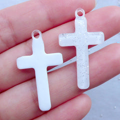 Kawaii Resin Charms | Cross Decoden Cabochons with Glitter | Religion Pendant | Cute Jewellery Supplies (3pcs / White / 19mm x 33mm)