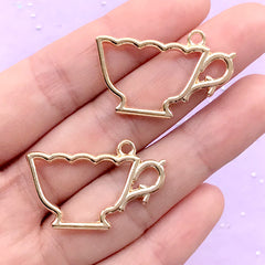 Teacup Open Bezel for UV Resin Jewelry Making | Alice in Wonderland Charm | Kawaii Craft Supplies (2 pcs / Gold / 32mm x 21mm)