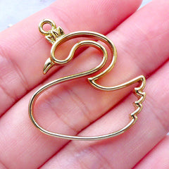 Swan Open Back Bezel for Kawaii Resin Jewelry DIY | Animal Deco Frame for UV Resin Art | Bird Pendant (1 piece / Gold / 26mm x 28mm)