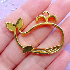 DEFECT Whale Open Backed Bezel Pendant for UV Resin Craft | Outlined Sea Animal Charm | Marine Life Charm | Cute Jewellery Making (1 piece / Gold / 42mm x 30mm / 2 Sided)