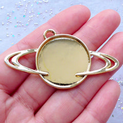 Planet Bezel Charm for UV Resin Filling | Saturn Bezel Setting | Kawaii Galaxy Space Jewelry Making | Resin Craft Supplies (1 piece / Gold / 57mm x 30mm)