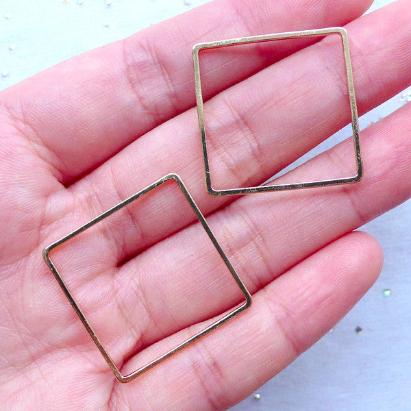 Square Frame for Geometric Jewellery Making | Open Deco Frame for Kawaii UV Resin Crafts (2 pcs / Gold / 25mm x 25mm)