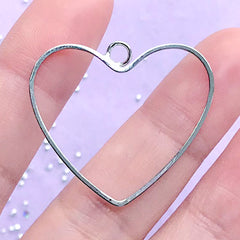 Heart Open Frame Charm | Heart Outline Deco Frame | Kawaii Open Bezel for UV Resin Jewellery Making (1 piece / Silver / 32mm x 28mm)