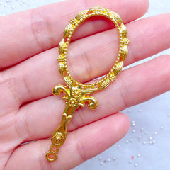 Handheld Mirror Open Back Bezel Pendant with Decorative Border | Deco Frame for UV Resin Craft | Kawaii Lolita Accessory Making (1 piece / Gold / 25mm x 60mm)