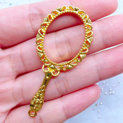 Mirror Open Backed Bezel Charm with Filigree Border | Cute Deco Frame for Kawaii UV Resin Art (1 piece / Gold / 25mm x 56mm)