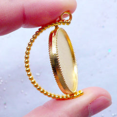 CLEARANCE Turnable Round Bezel Setting Charm | Rotating Bezel Tray Pendant | Blank Bezel Cup | Kawaii UV Resin Craft Supplies (1 piece / Gold / 30mm x 36mm)