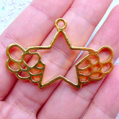 CLEARANCE Star with Wing Open Back Bezel Charm | Winged Star Charm | Mahou Kei Resin Jewelry Making | Kawaii Deco Frame for UV Resin Crafts (1 piece / Gold / 43mm x 28mm)