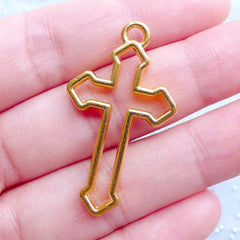 Cross Open Bezel Charm for UV Resin Crafts | Catholic Cross Pendant | Religion Charm | Deco Frame for Resin Filling (1 piece / Gold / 22mm x 38mm / 2 Sided)