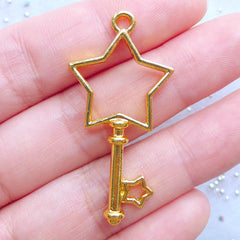 Kawaii Star Key Open Backed Bezel Charm | Star Key Pendant | Mahou Kei Jewellery DIY | UV Resin Craft Supply (1 piece / Gold / 20mm x 41mm)