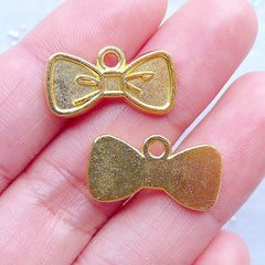 Cute Bow Charms | Small Bow Pendant | Kawaii Bezel Tray | UV Resin Jewelry Supplies (3 pcs / Gold / 20mm x 11mm)