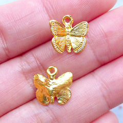 Gold Butterfly Charms | Small Butterfly Pendant | Insect Nature Jewelry | Mini Embellishments for UV Resin Crafts (4 pcs / Gold / 12mm x 11mm)