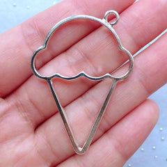 Ice Cream Open Bezel Pendant | Open Back Deco Frame for UV Resin Filling | Sweet Charm | Kawaii Food Jewelry Supplies (1 piece / Silver / 34mm x 47mm / 2 Sided)
