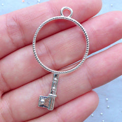 CLEARANCE Key Open Bezel Charm in Round Shape | Hollow Key Pendant | Kawaii Deco Frame for UV Resin Filling | Resin Craft Supplies (1 piece / Silver / 25mm x 46mm)