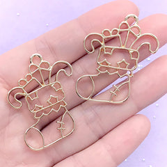 CLEARANCE Kawaii Christmas Stocking Open Bezel Charm for UV Resin Filling | Christmas Sock Deco Frame (2 pcs / Gold / 30mm x 36mm)