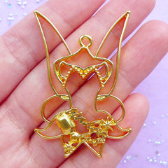 Fairy Custome Open Bezel | Faerie Dress Charm for UV Resin Filling | Fairytale Jewelry Supplies | Kawaii Crafts (1 piece / Gold / 35mm x 49mm)
