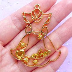 Alice in Wonderland Dress Open Backed Bezel Charm | Fairytale Pendant for UV Resin Crafts | Kawaii Jewelry Making (1 piece / Gold / 41mm x 51mm)