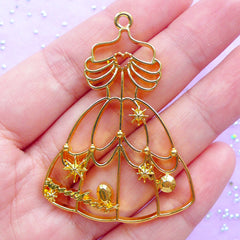 Beauty Princess Dress Open Bezel Charm for UV Resin Craft | Kawaii Fairy Tale Jewelry Supplies | Princess Deco Frame for Resin Filling (1 piece / Gold / 37mm x 52mm)