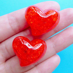 Crackle Heart Bead | Chunky Jelly Beads | Cracked Resin Beads | Kawaii Jewellery Making (2pcs / Red / 25mm x 21mm)
