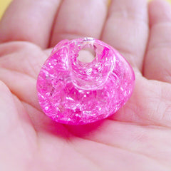 Heart Shaped Jelly Bead | Cracked Chunky Beads | Crackle Resin Beads | Kawaii Craft Supplies (2pcs / Dark Pink / 25mm x 21mm)