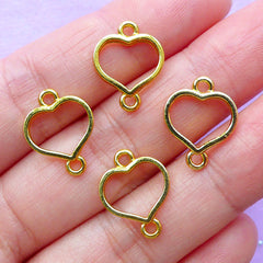 Heart Open Bezel Connector Charm | Mini Deco Frame for UV Resin Filling | Kawaii Jewelry Supplies | Bracelet Findings (4pcs / Gold / 12mm x 16mm)