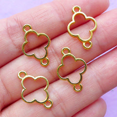 Mini Clover Open Bezel Connector Charm | Floral Deco Frame for UV Resin Jewelry DIY | Kawaii Craft Supplies | Bracelet Making (4pcs / Gold / 12mm x 18mm)